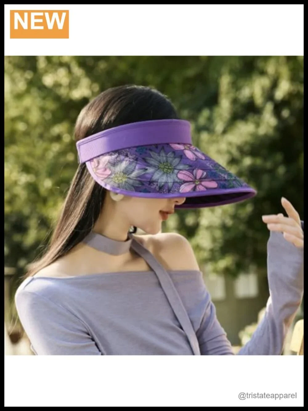 Wide Brim Sun Hat Women Floral Print UV Protection Adjustable Summer Visor